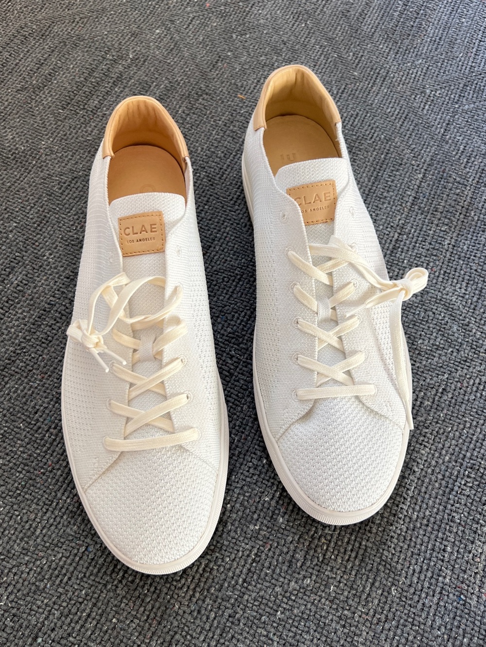 Clae LA Men’s Bradley Knit Sneakers Sz 14 White Tan Mesh Boat Shoes Los Angeles